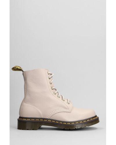 Dr. Martens 1460 Combat Boots In Taupe Leather - Natural