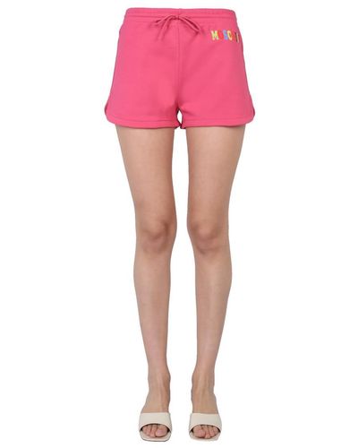 Moschino Multicolor Logo Shorts - Pink