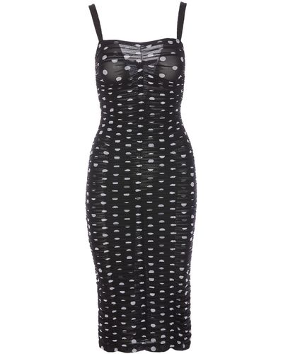 Dolce & Gabbana Tulle Dot Print Longuette Dress - Black