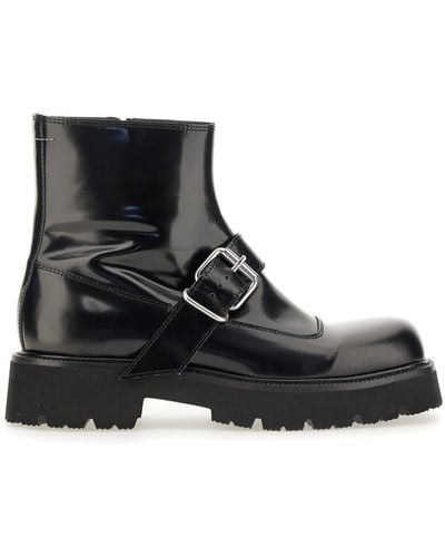 MM6 by Maison Martin Margiela Round-toe Leather Ankle Boots - Black