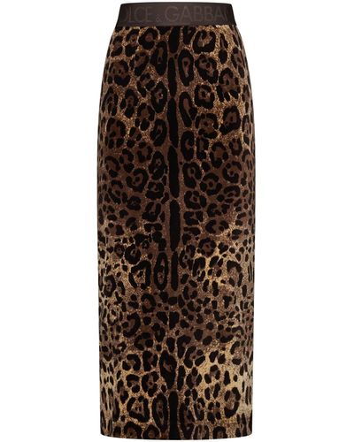 Dolce & Gabbana Calf Length Leopard Skirt - Brown
