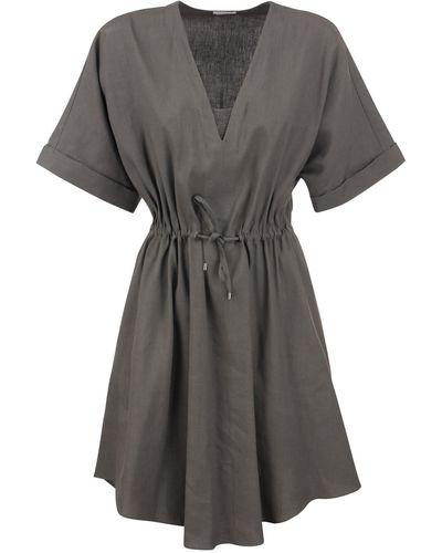 Brunello Cucinelli Viscose And Linen Dress - Grey