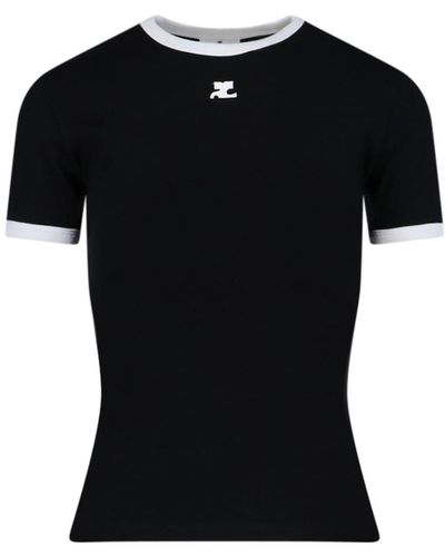 Courreges Logo Embroidery T-shirt - Black