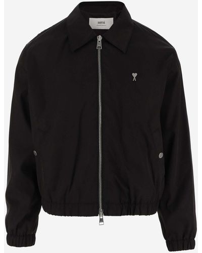Ami Paris Technical Fabric Jacket With Logo - Black