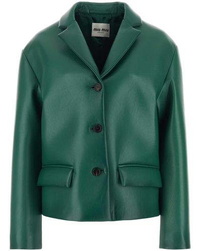 Miu Miu Emerald Nappa Leather Jacket - Green