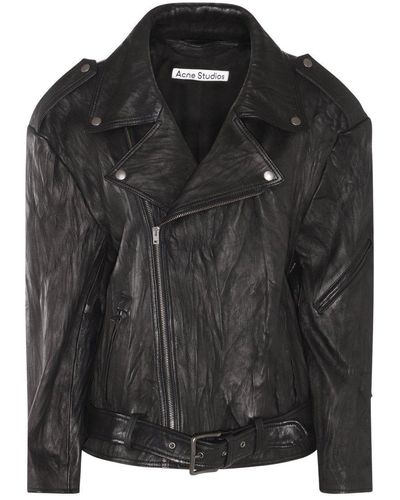 Acne Studios Oversized Leather Biker Jacket - Black