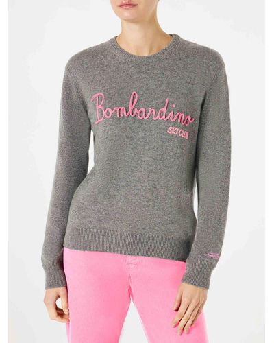 Mc2 Saint Barth Woman Sweater With Bombardino Ski Club Embroidery - Gray