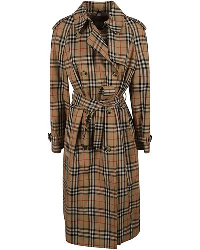 Burberry Check Belted Trench - Natural