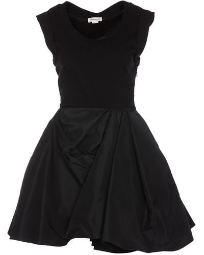 Alexander McQueen Mini Dress With Draped Skirt - Black