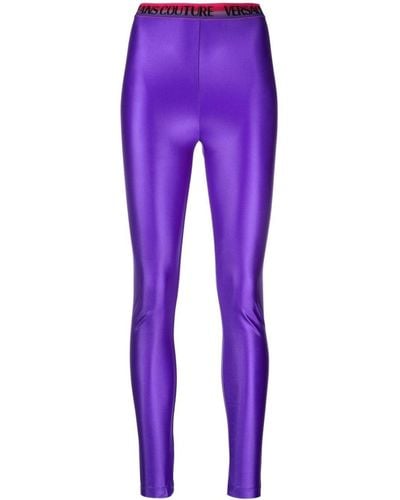 Versace Logo-waistband leggings - Purple