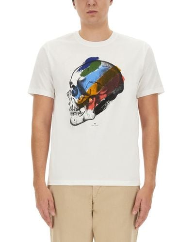 PS by Paul Smith Skull Stripe Print T-Shirt - White