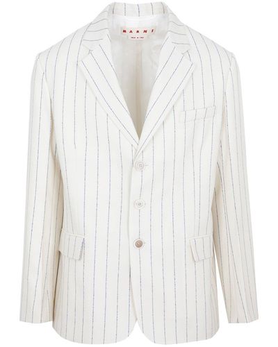 Marni Pinstriped Wool Fresco Blazer Jacket - White