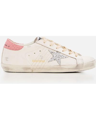 Golden Goose Super Star Leather And Glitter Trainers - White