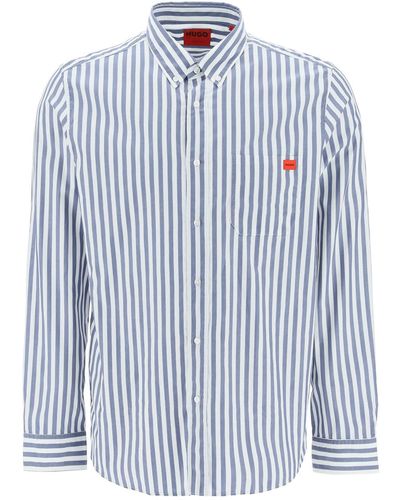 HUGO Straight Fit Striped Shirt - Blue