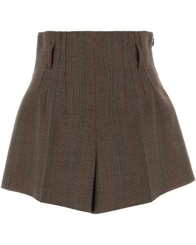 Prada Embroidered Wool Shorts - Brown