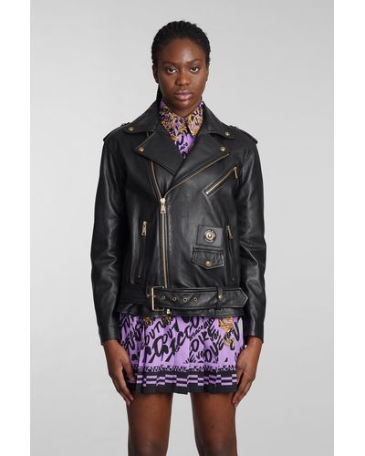 Versace Biker Jacket In Black Leather