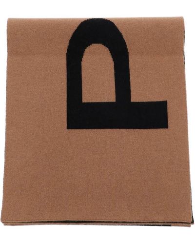 Pinko Maxi Logo Wool And Cachemire Scarf - Brown