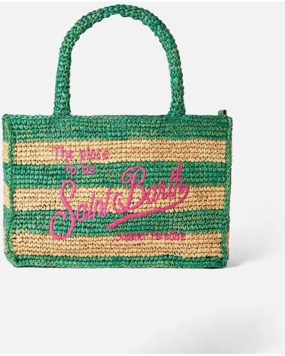 Mc2 Saint Barth Colette Raffia Handbag With And Stripes - Green