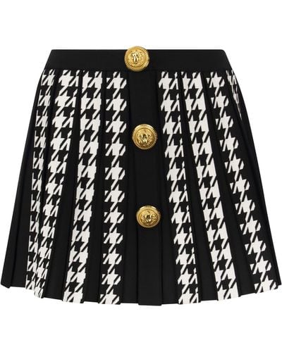 Balmain Pleated Miniskirt With Buttons - Black