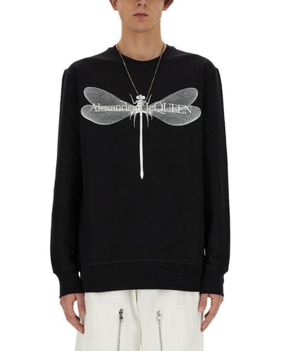 Alexander McQueen Dragonfly Graphic-print Cotton-jersey Sweatshirt X - Black