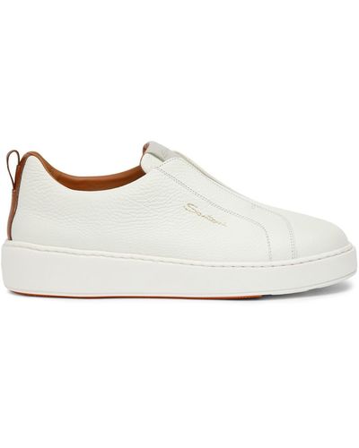Santoni Leather Slip-On Sneakers - White