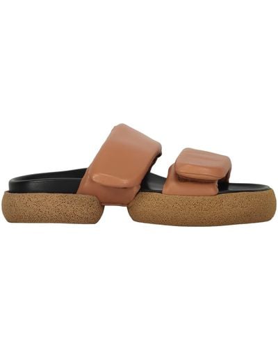 Dries Van Noten Leather And Rubber Slides - Brown