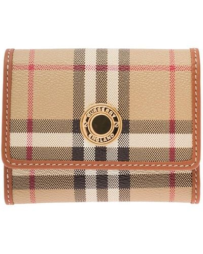 Burberry Small Folding Wallet With Checkered Motif - Natural