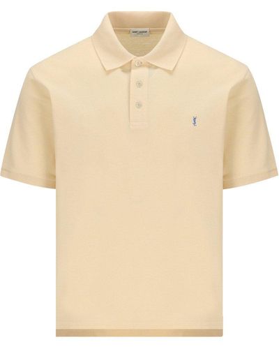 Saint Laurent Cassandre Short-sleeved Polo Shirt - Natural