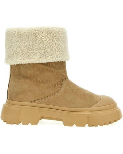 Hogan Sheepskin Detail Ankle Boots Boots, Ankle Boots - Natural