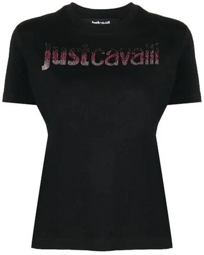Just Cavalli Rhinestone-embellished Cotton T-shirt - Black