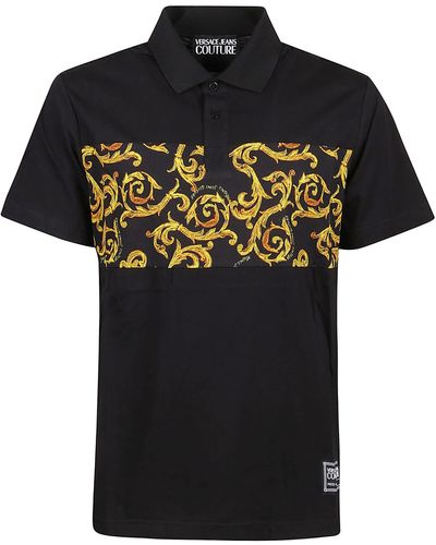 Versace Short Sleeve Baroque Polo Shirt - Black