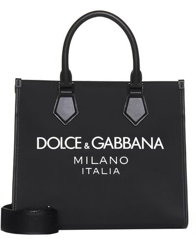 Dolce & Gabbana Logo Printed Raffia Bag - Black