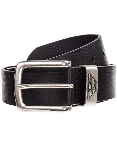 Emporio Armani Logo Engraved Buckle Belt - Black