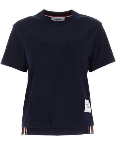 Thom Browne Logo Cotton T-Shirt - Blue
