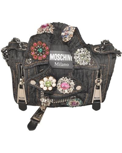 Moschino Jewels Denim Biker Chain-linked Crossbody Bag - Black