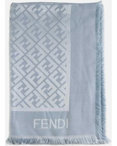 Fendi Ff Silk And Wool Shawl - Blue