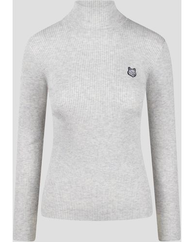 Maison Kitsuné Bold Fox Head Patch Fine Ribbed Turtleneck - Gray