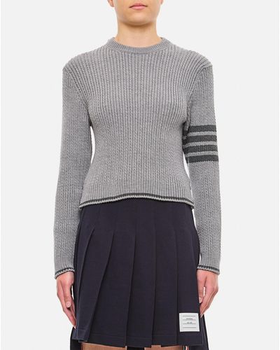 Thom Browne Merino Wool Baby Cable Cropped Crew Neck Pullover - Grey