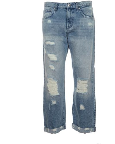 MICHAEL Michael Kors Straight Leg Distressed Denim Jeans - Blue