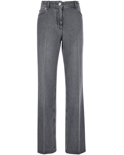 Versace Grey Five-pocket Straight Jeans In Cotton Denim Woman