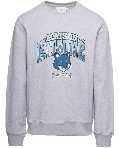 Maison Kitsuné Crewneck Sweatshirt With College Logo Print - Gray