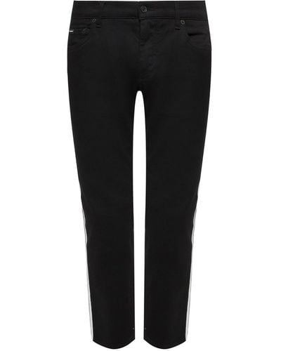 Dolce & Gabbana Black Side Stripe Logo Patch Cotton Jeans