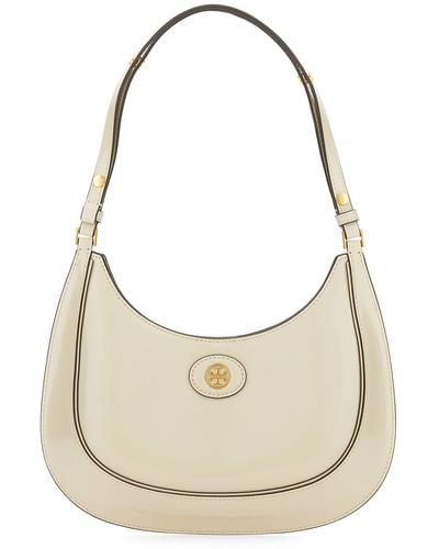 Tory Burch Robinson Brushed Leather Crescent Bag - Natural