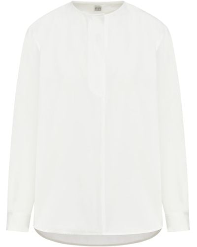 Totême Collarless Cotton Shirt - White