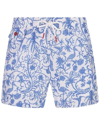 Kiton Swim Shorts With Fantasy Print - Blue