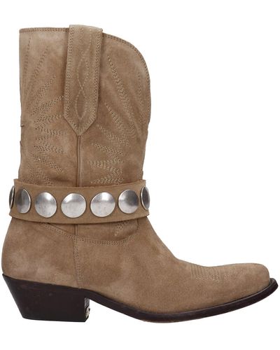 Golden Goose Wish Star Texan Ankle Boots In Leather Colour Suede - Brown