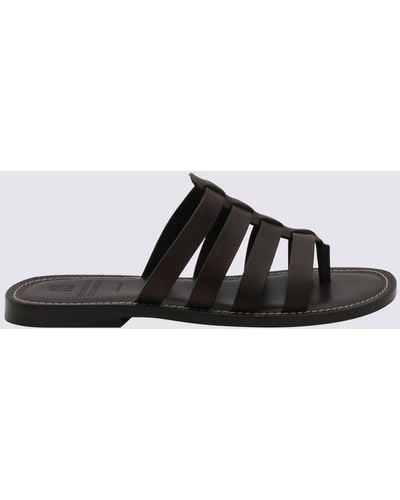 Brunello Cucinelli Dark Leather Sandals - Black
