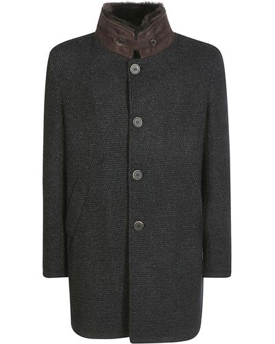 Gimo's Sheepskin Collar Coat - Black