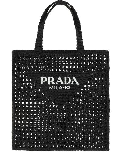 Prada Crochet Shopping Bags - Black