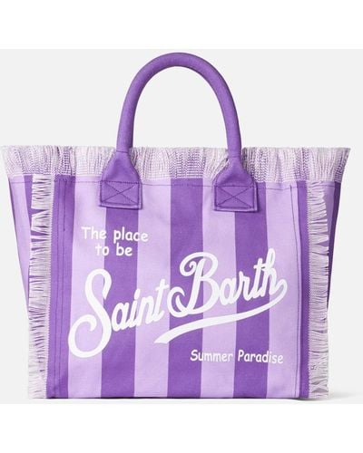 Mc2 Saint Barth Vanity Canvas Shoulder Bag With Lilac And Stripes - Purple
